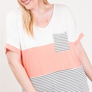 7th Ray Peach and White Striped Tee
